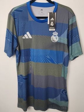 Adidas Real Madrid Blue Striped Soccer Jersey Size Large Mens New With Tags Pre-